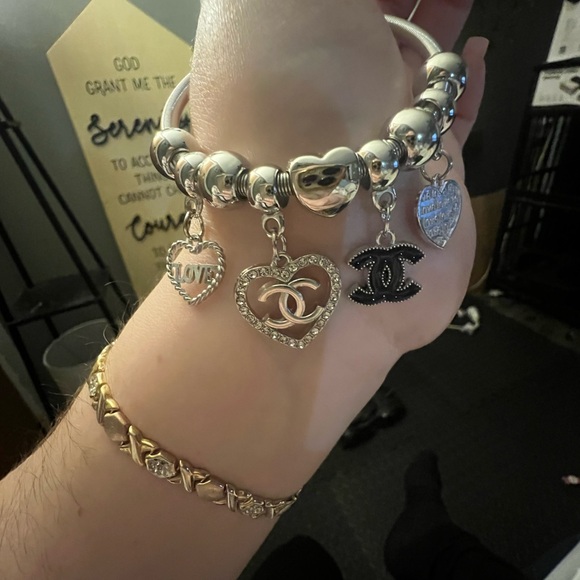 Silver Charm Bracelet with Heart and Logo Accents - Picture 4 of 4